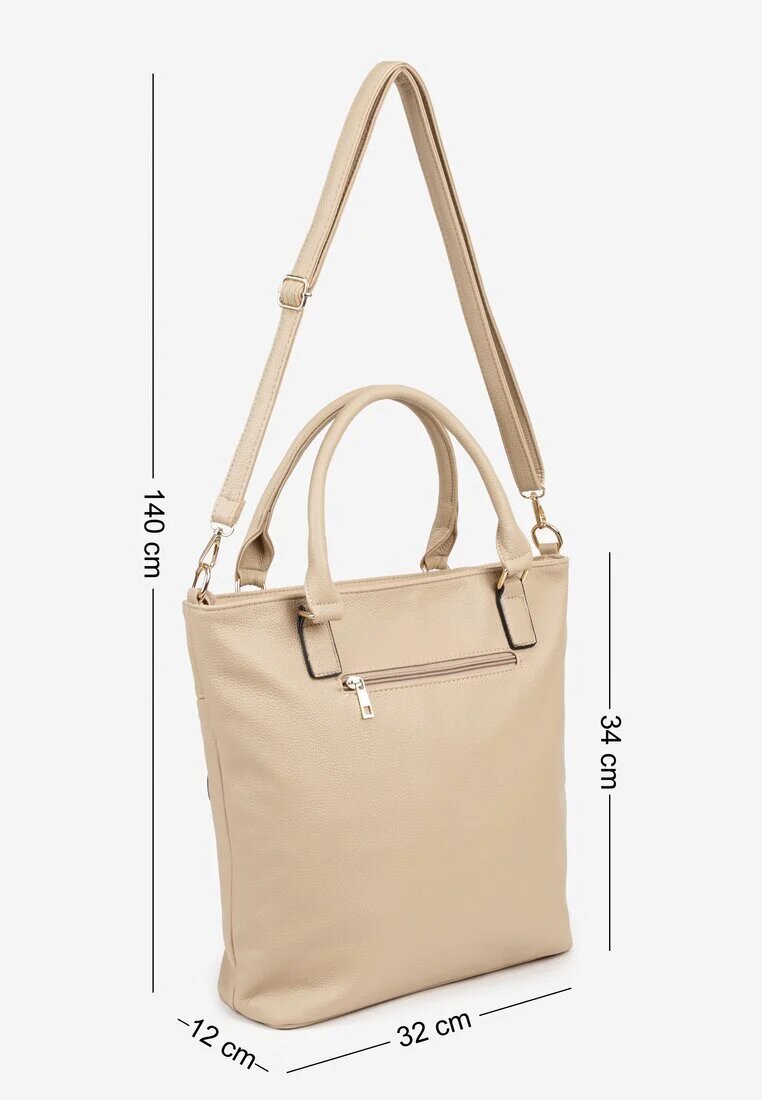 caely Geantă shopper bejă cu buzunar decorativ și curea suplimentară Frosima