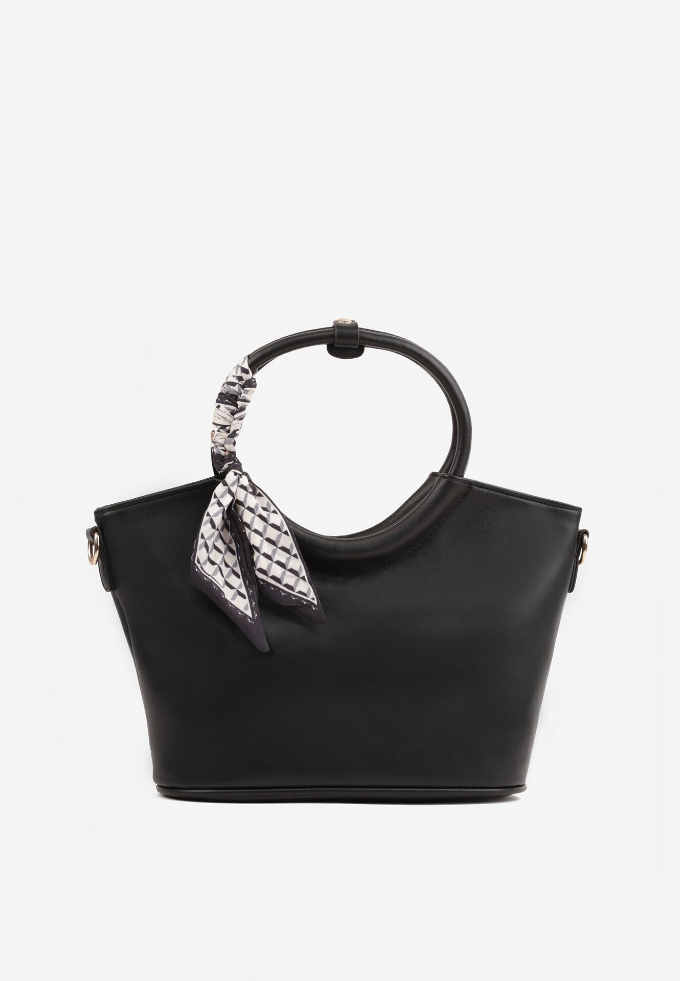 caely Geantă shopper de mână cu eșarfă decorativă mânere rotunde și curea Eudessa Neagră