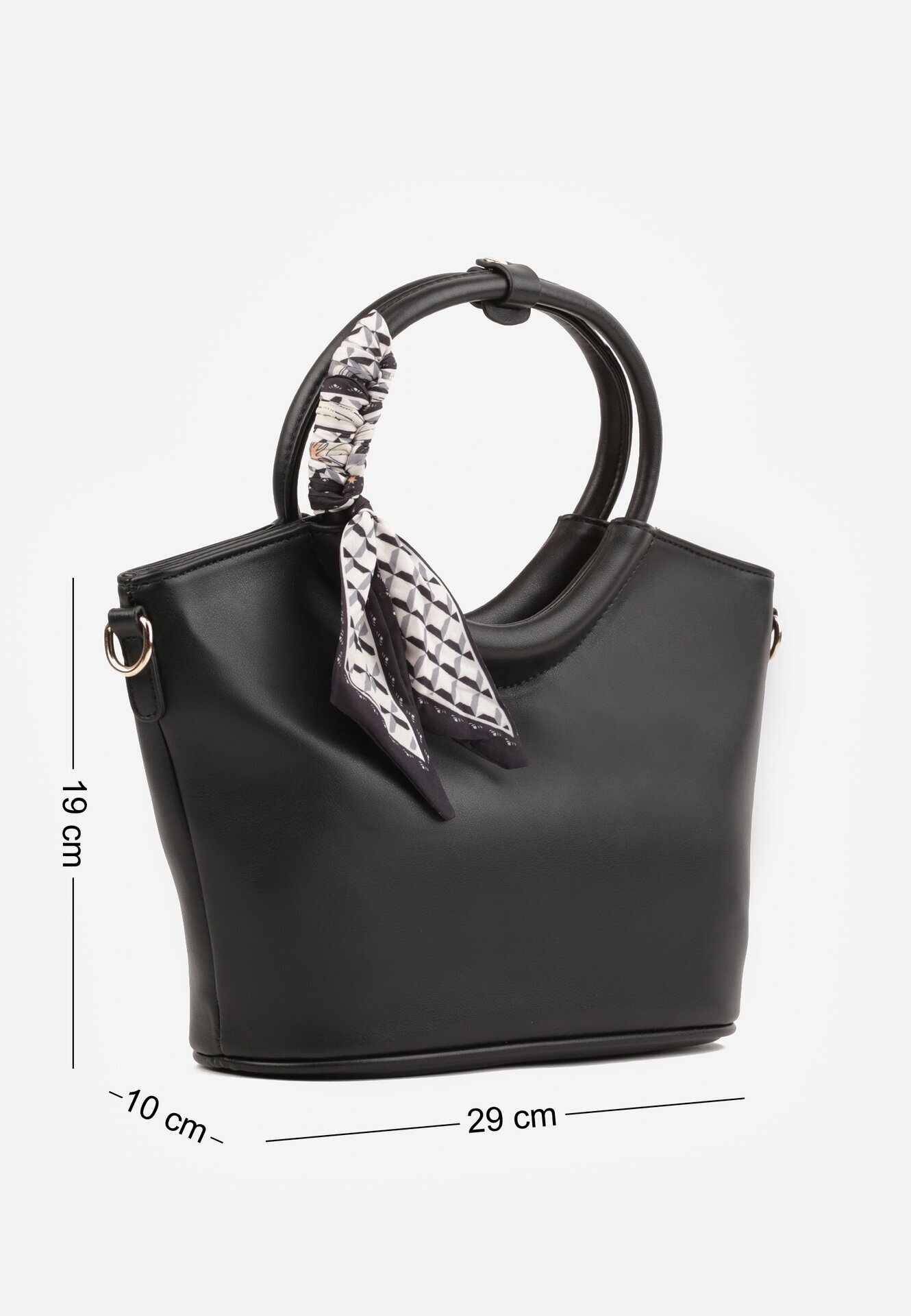 caely Geantă shopper de mână cu eșarfă decorativă mânere rotunde și curea Eudessa Neagră