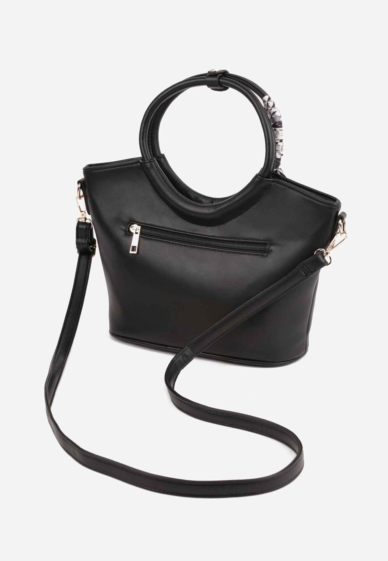 caely Geantă shopper de mână cu eșarfă decorativă mânere rotunde și curea Eudessa Neagră