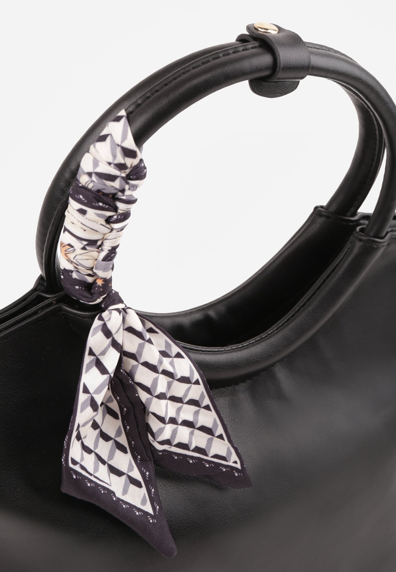 caely Geantă shopper de mână cu eșarfă decorativă mânere rotunde și curea Eudessa Neagră