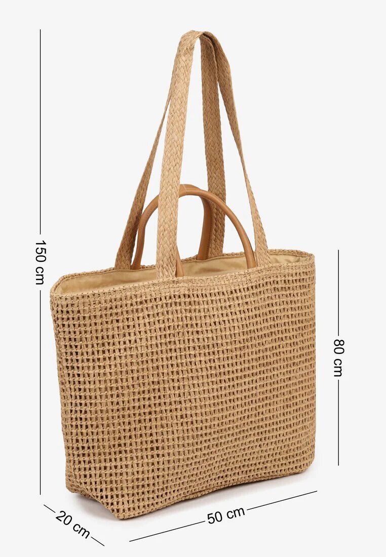 caely Geantă shopper împletită bej închis cu ornament metalic Feleriona