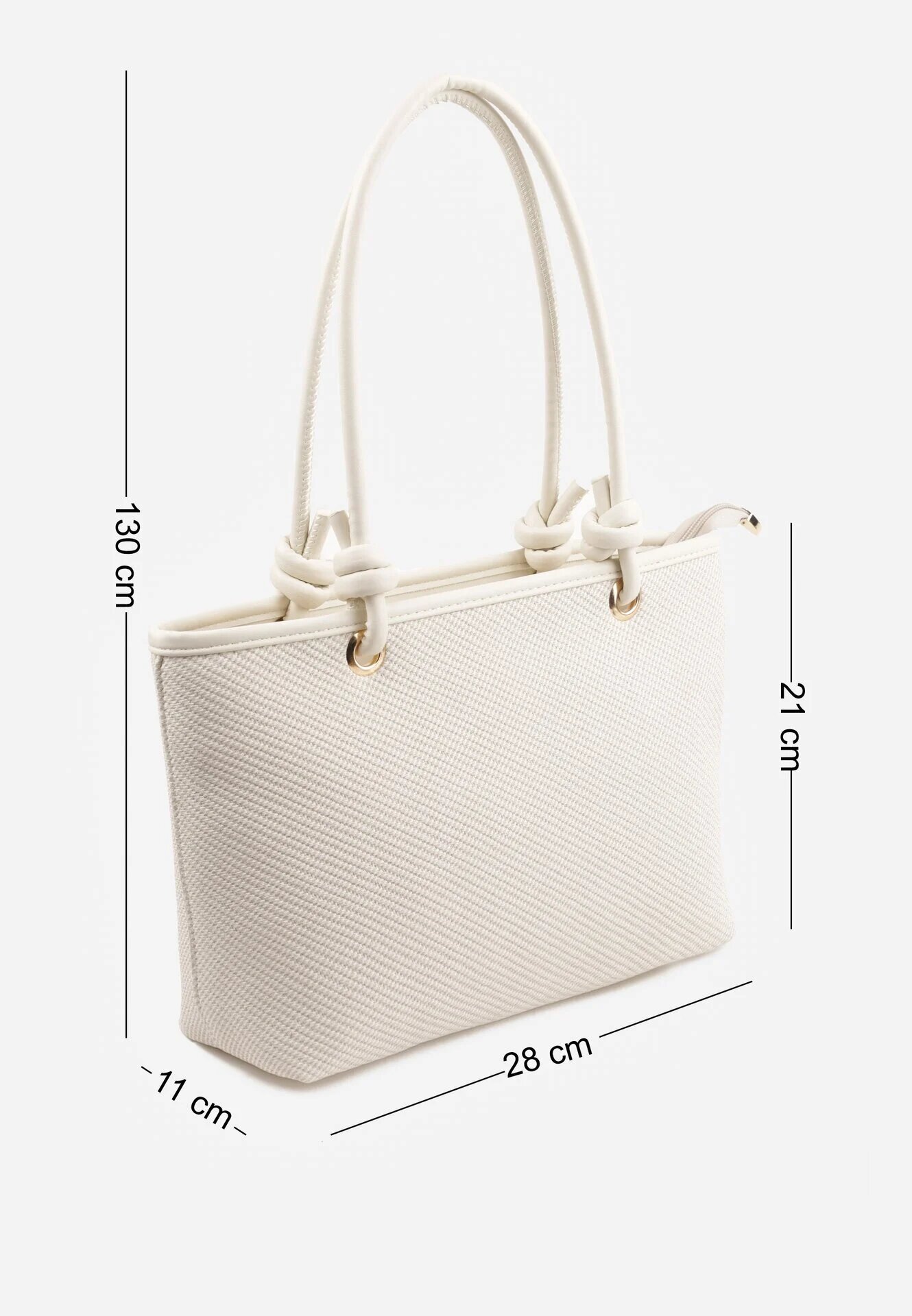 caely Shopper cu noduri decorative și împletitură Damomela Albă