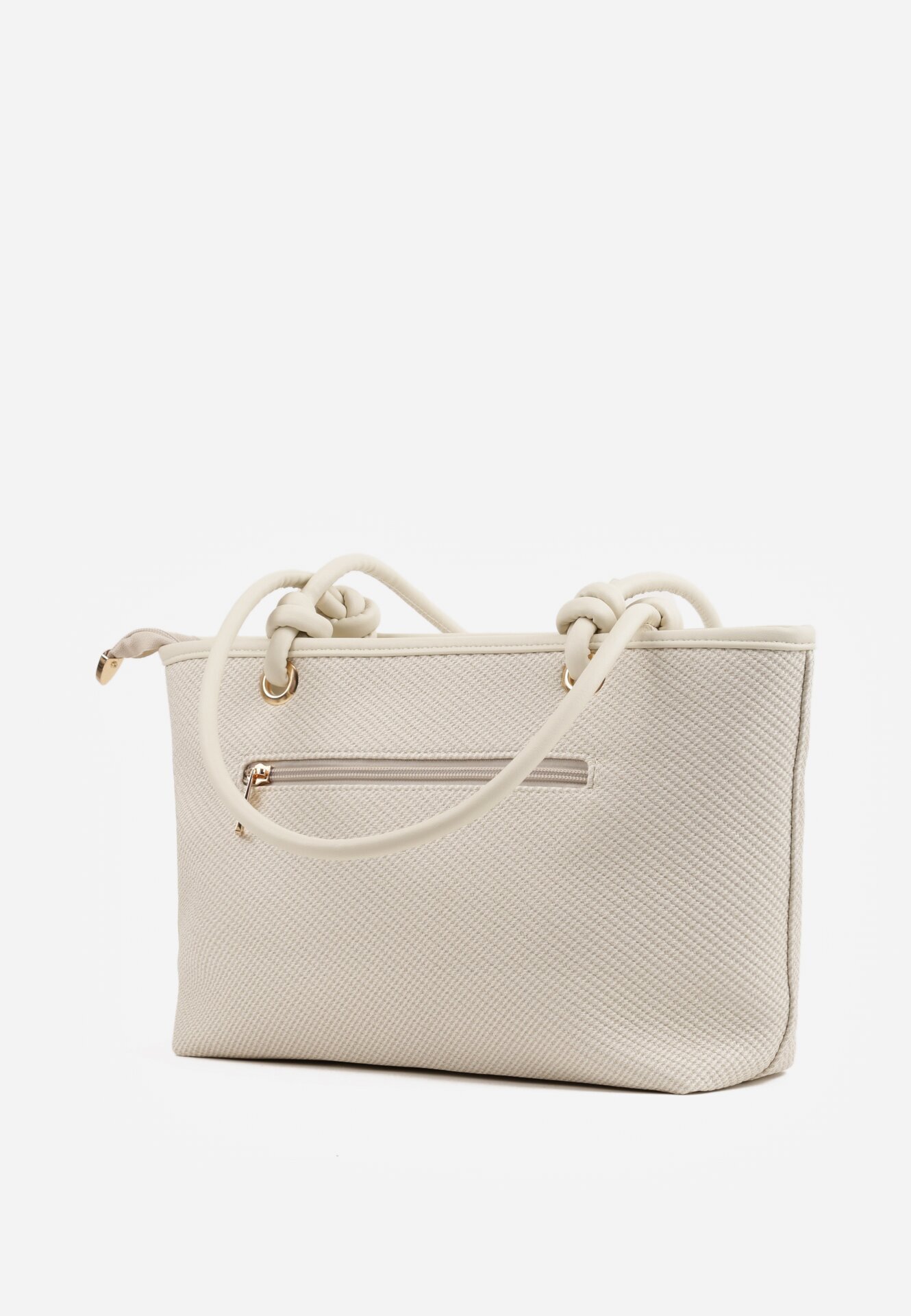 caely Shopper cu noduri decorative și împletitură Damomela Albă