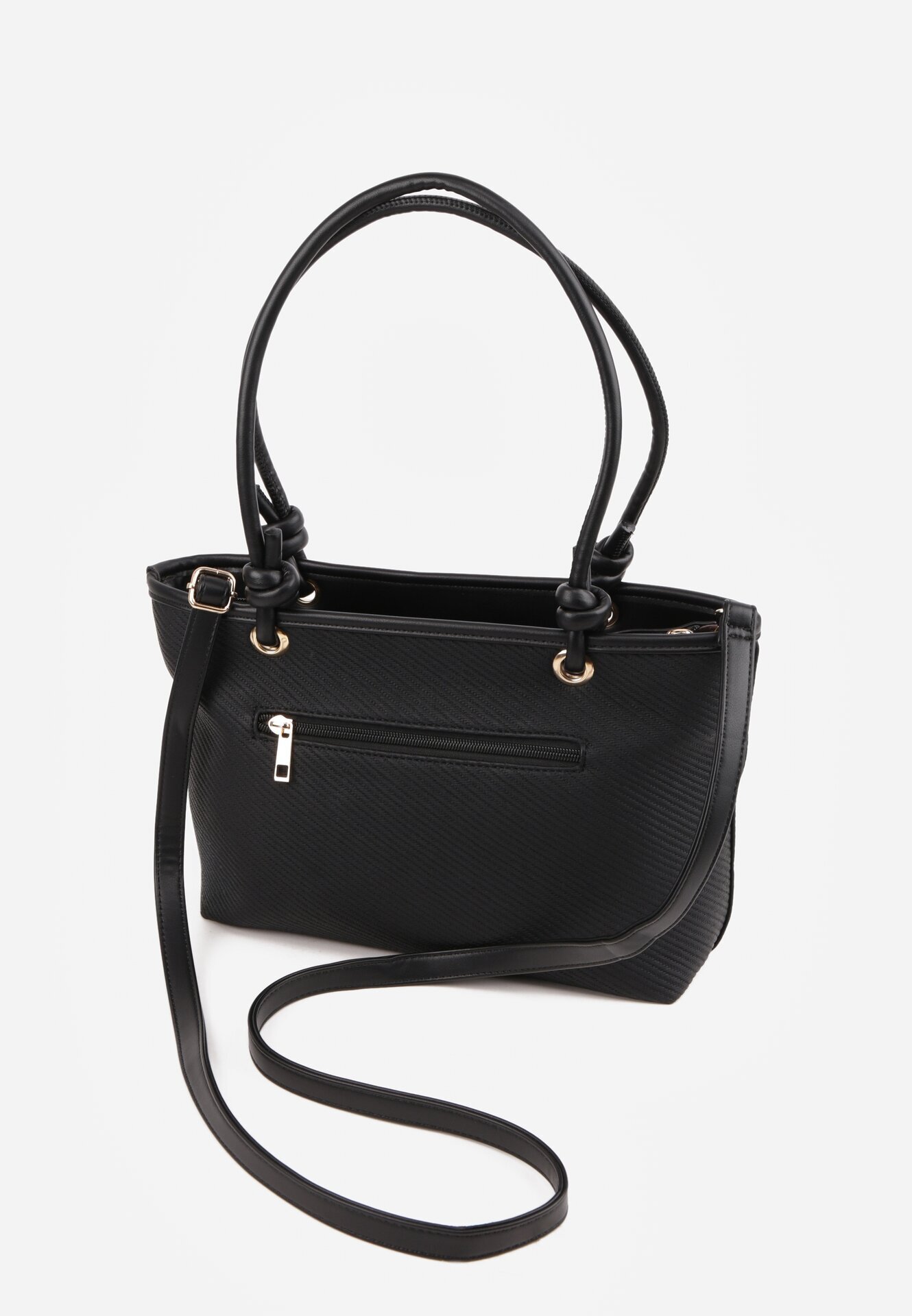 caely Shopper cu noduri decorative și împletitură Damomela Neagră