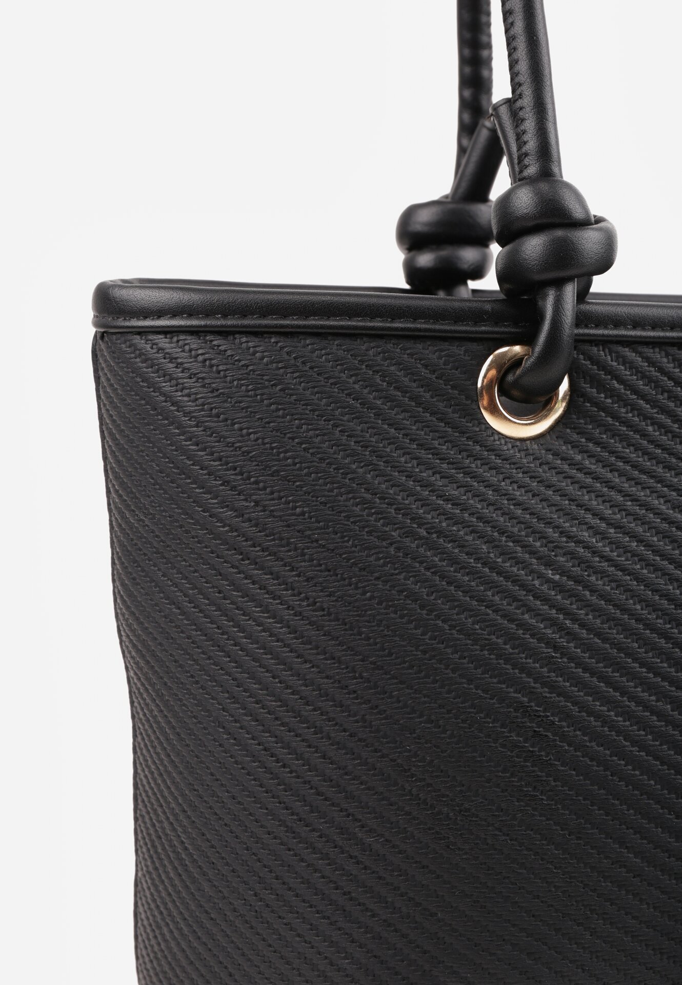 caely Shopper cu noduri decorative și împletitură Damomela Neagră