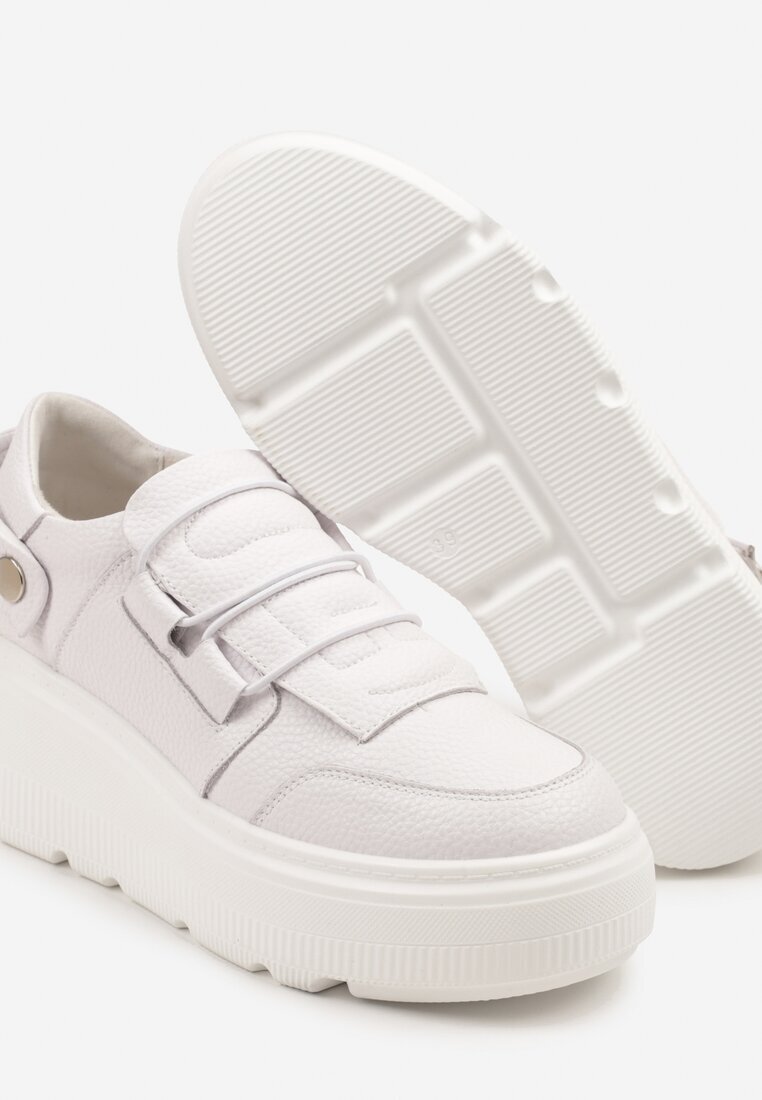 cambell Adidași albi din piele cu talpă groasă decorați cu o curea Reilana