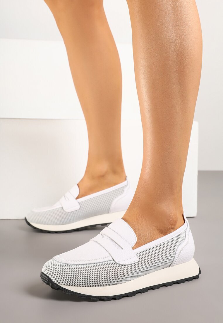 cambell Pantofi Albi din piele Mocasini Aroti