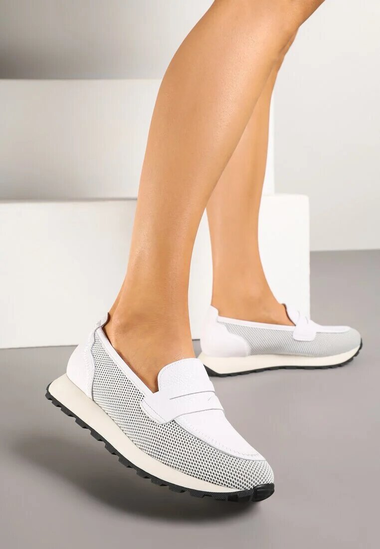 cambell Pantofi Albi din piele Mocasini Aroti