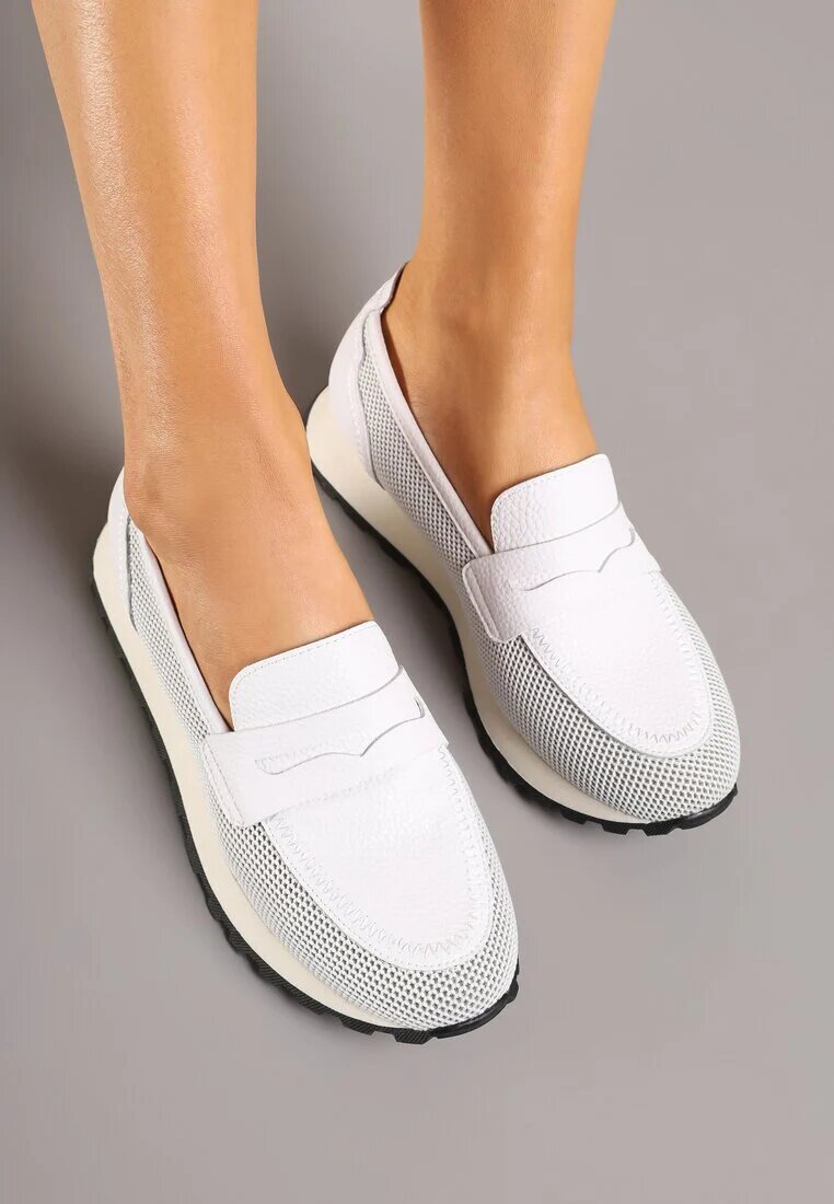 cambell Pantofi Albi din piele Mocasini Aroti