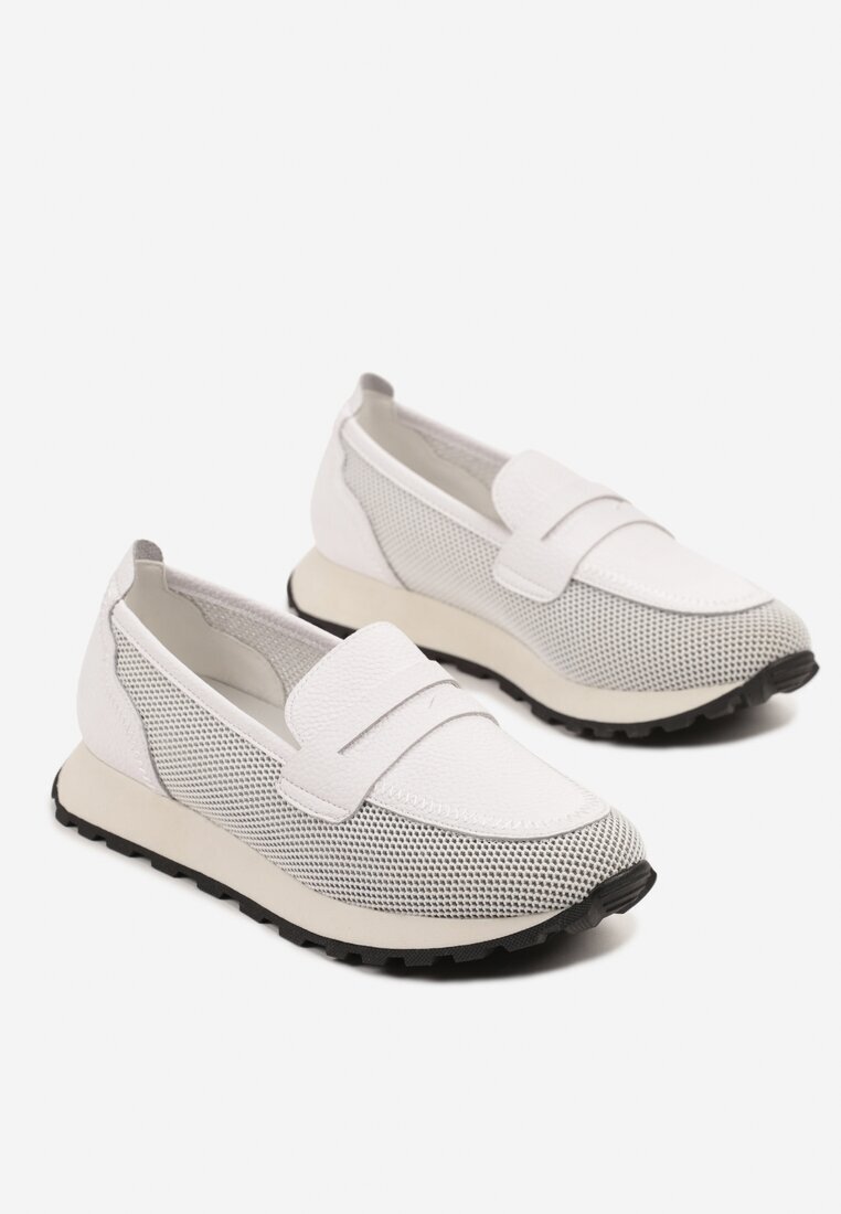 cambell Pantofi Albi din piele Mocasini Aroti