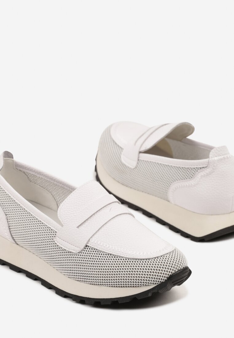 cambell Pantofi Albi din piele Mocasini Aroti