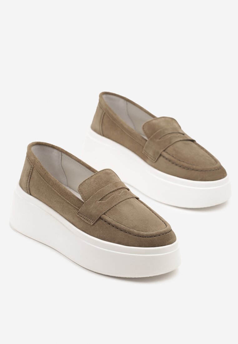 cambell Pantofi Mocasin Din piele Bej închis Cu talpă groasă Cu baretă decorativă Tellavira
