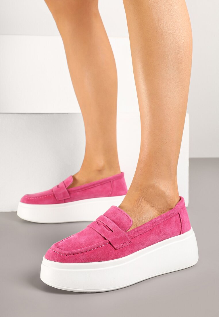 cambell Pantofi Mocasini Fucsia din Piele cu Talpă Groasă cu Baretă Decorativă Tellavira