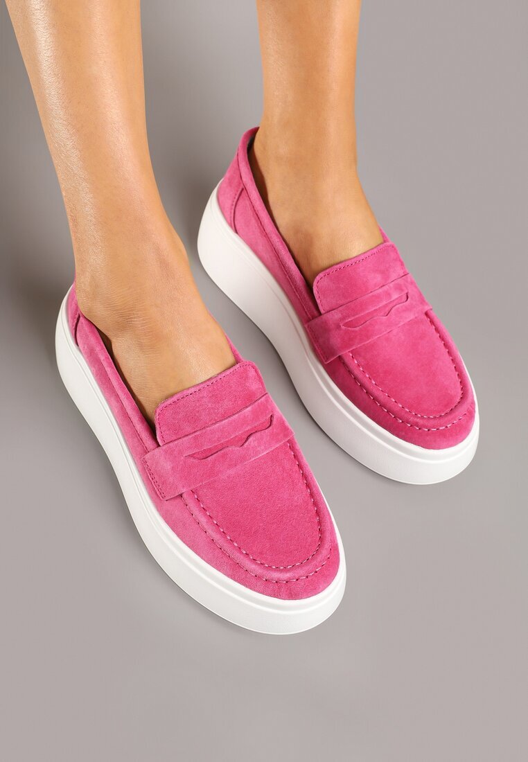 cambell Pantofi Mocasini Fucsia din Piele cu Talpă Groasă cu Baretă Decorativă Tellavira