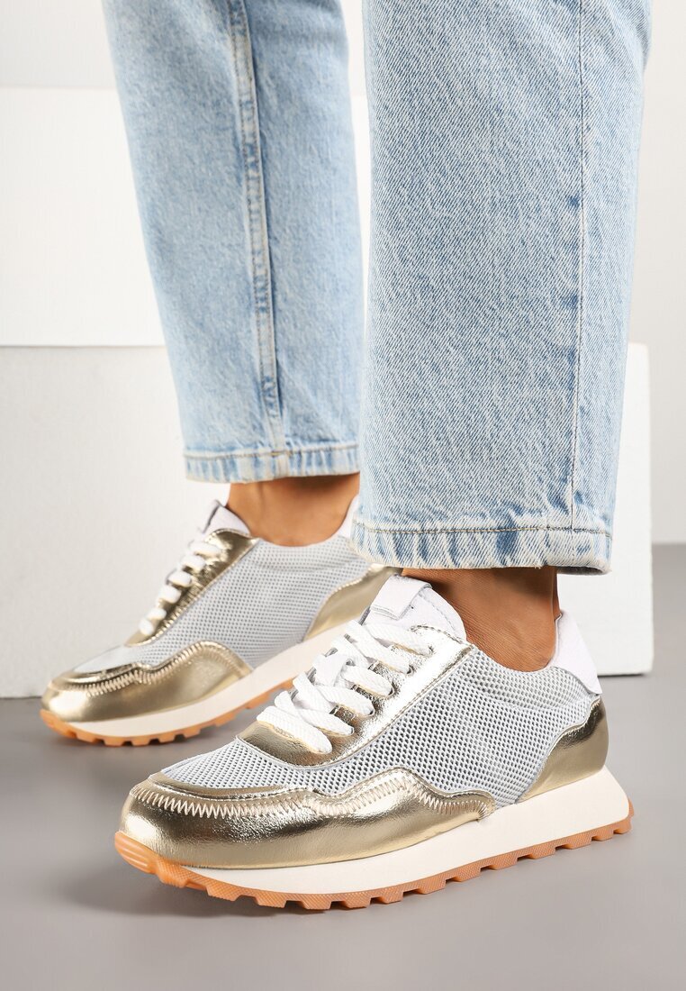 cambell Sneakers din piele Aurii cu Model Geometric Rivoiti