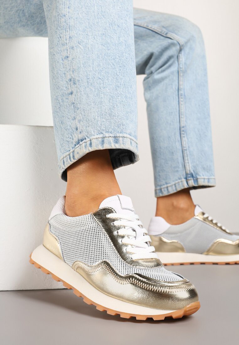 cambell Sneakers din piele Aurii cu Model Geometric Rivoiti