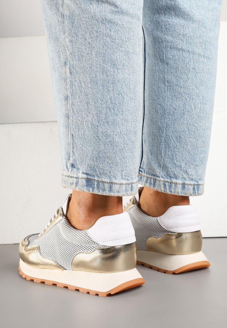 cambell Sneakers din piele Aurii cu Model Geometric Rivoiti
