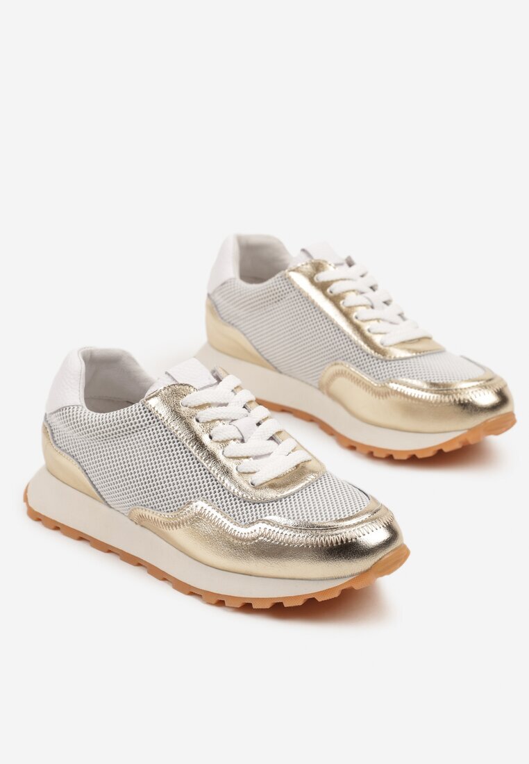 cambell Sneakers din piele Aurii cu Model Geometric Rivoiti