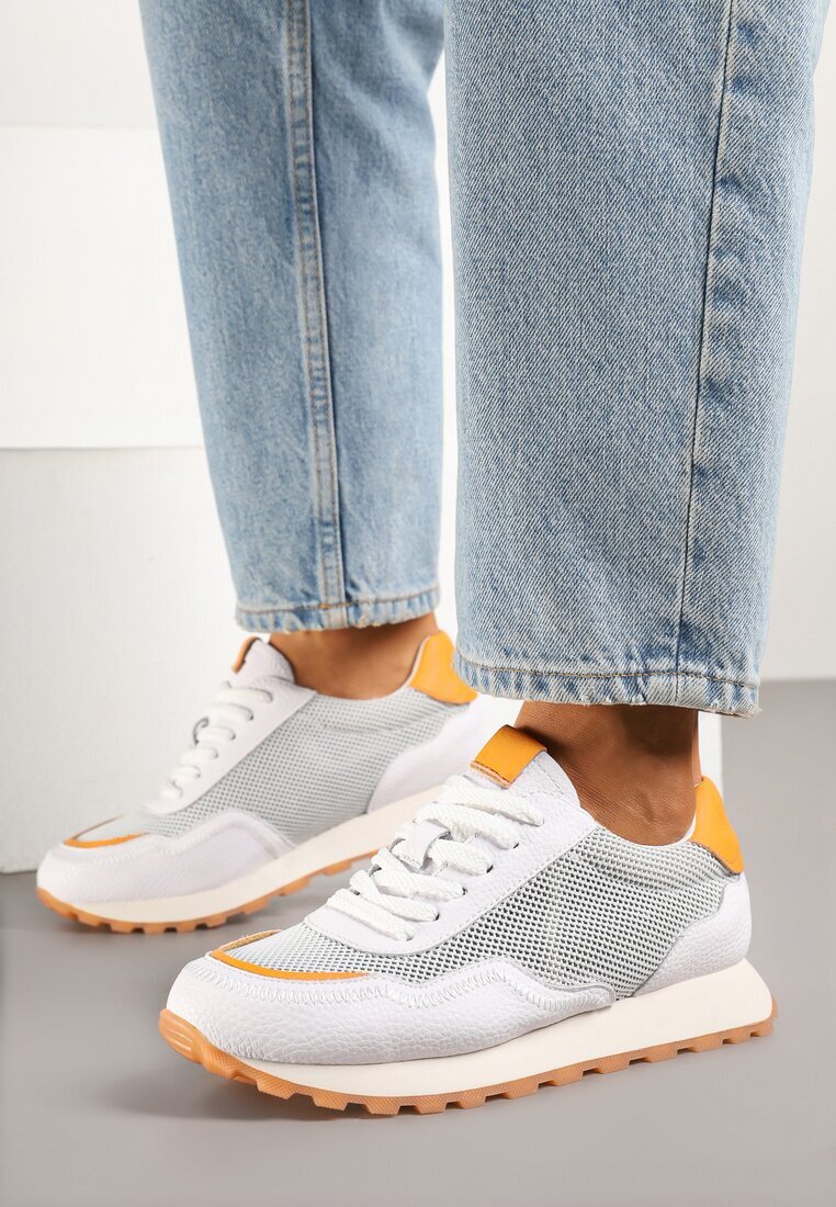 cambell Sneakersi Albi Din Piele cu Model Geometric Rivoiti