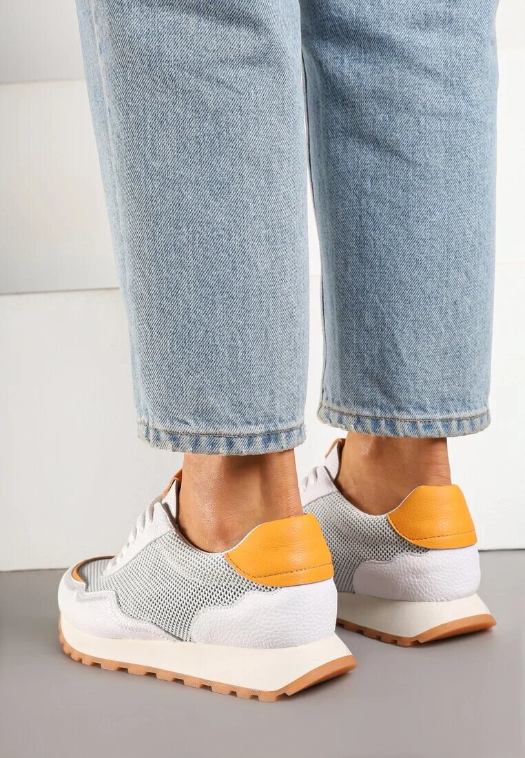 cambell Sneakersi Albi Din Piele cu Model Geometric Rivoiti