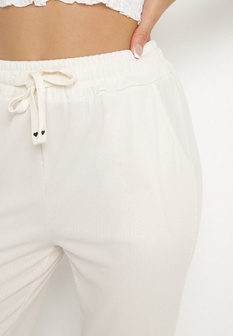 cantarana Pantaloni Bej deschis cu elastic în talie și picior larg Mironia