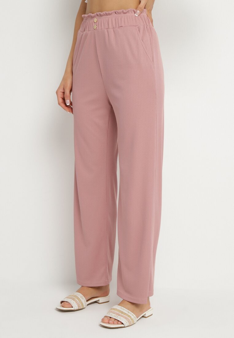 cantarana Pantaloni Roz Paper Bag cu elastic în talie și talie înaltă Lunavia