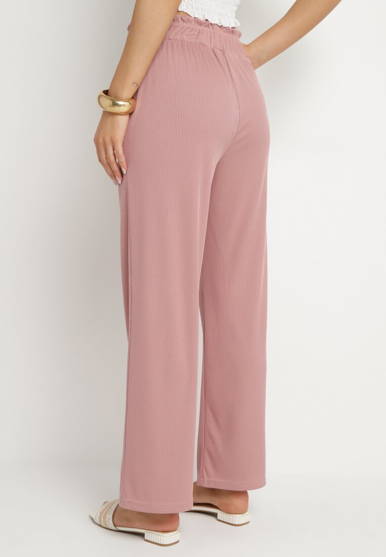 cantarana Pantaloni Roz Paper Bag cu elastic în talie și talie înaltă Lunavia