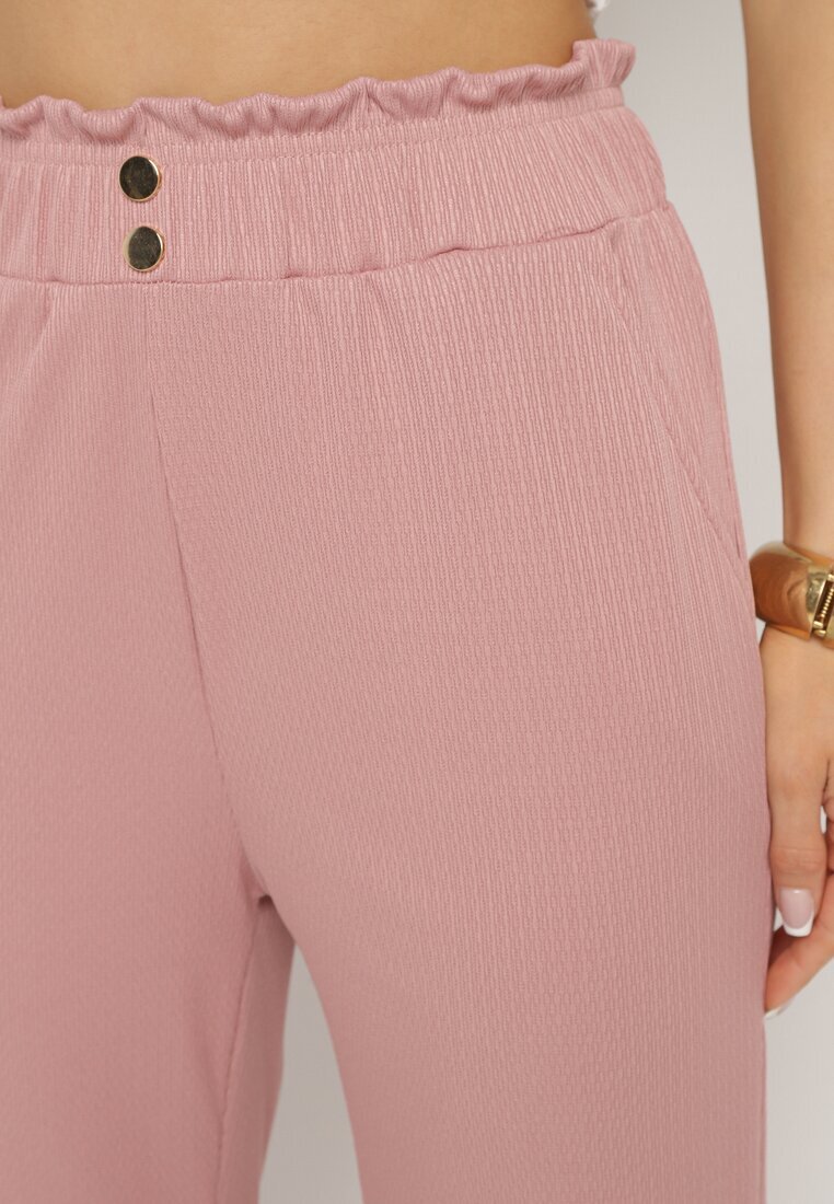 cantarana Pantaloni Roz Paper Bag cu elastic în talie și talie înaltă Lunavia
