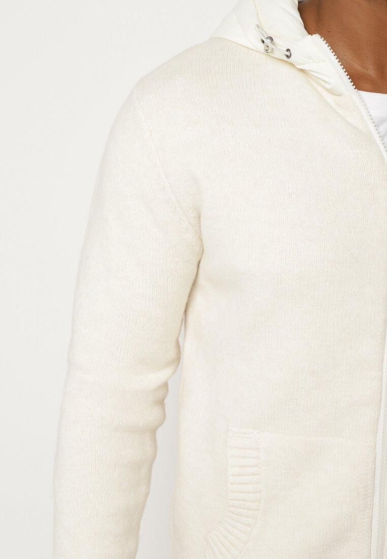  Cardigan bej cu glugă din tricot cu viscoză cu fermoar Etalitia