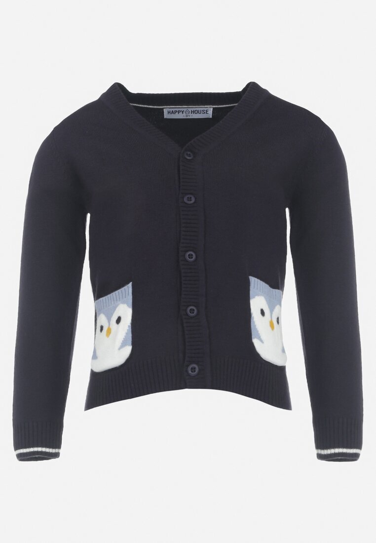  Cardigan Bleumarin cu nasturi cu buzunare decorative Noxana