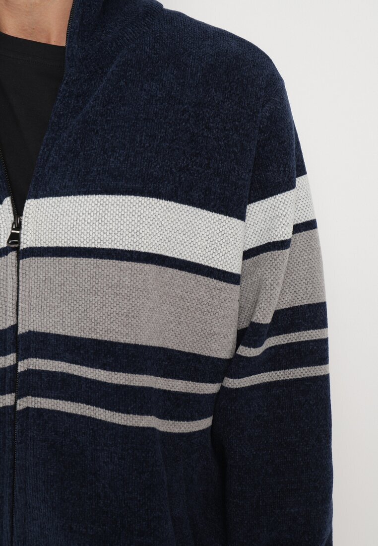  Cardigan bleumarin elegant cu lână cu croială clasică cu guler înalt Zairael