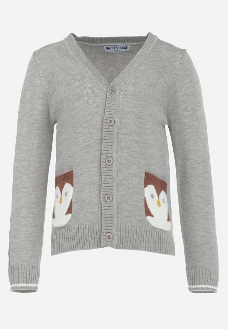  Cardigan Gri cu nasturi cu buzunare decorative Noxana