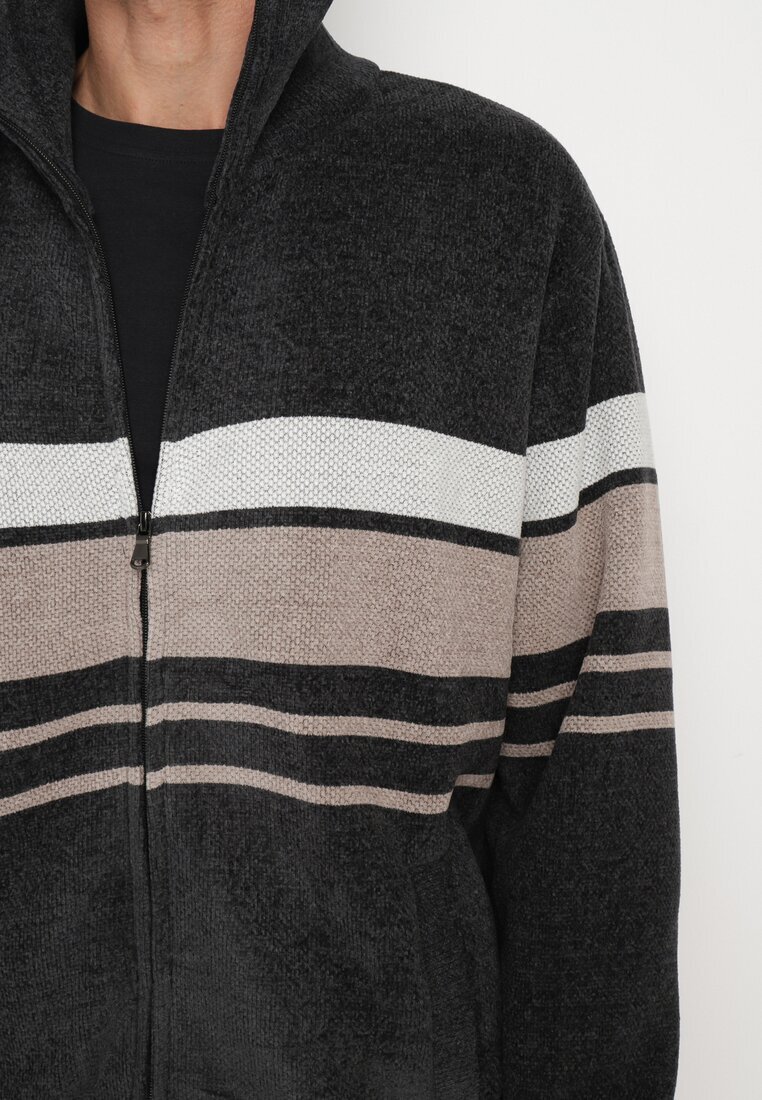  Cardigan Gri închis Elegant din Lână cu Croială Clasică cu Guler Înalt Zairael