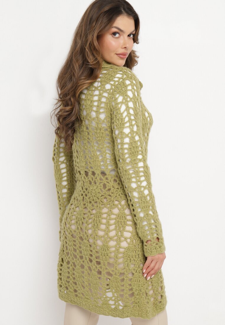  Cardigan Lung Verde Ajourat Lontoria
