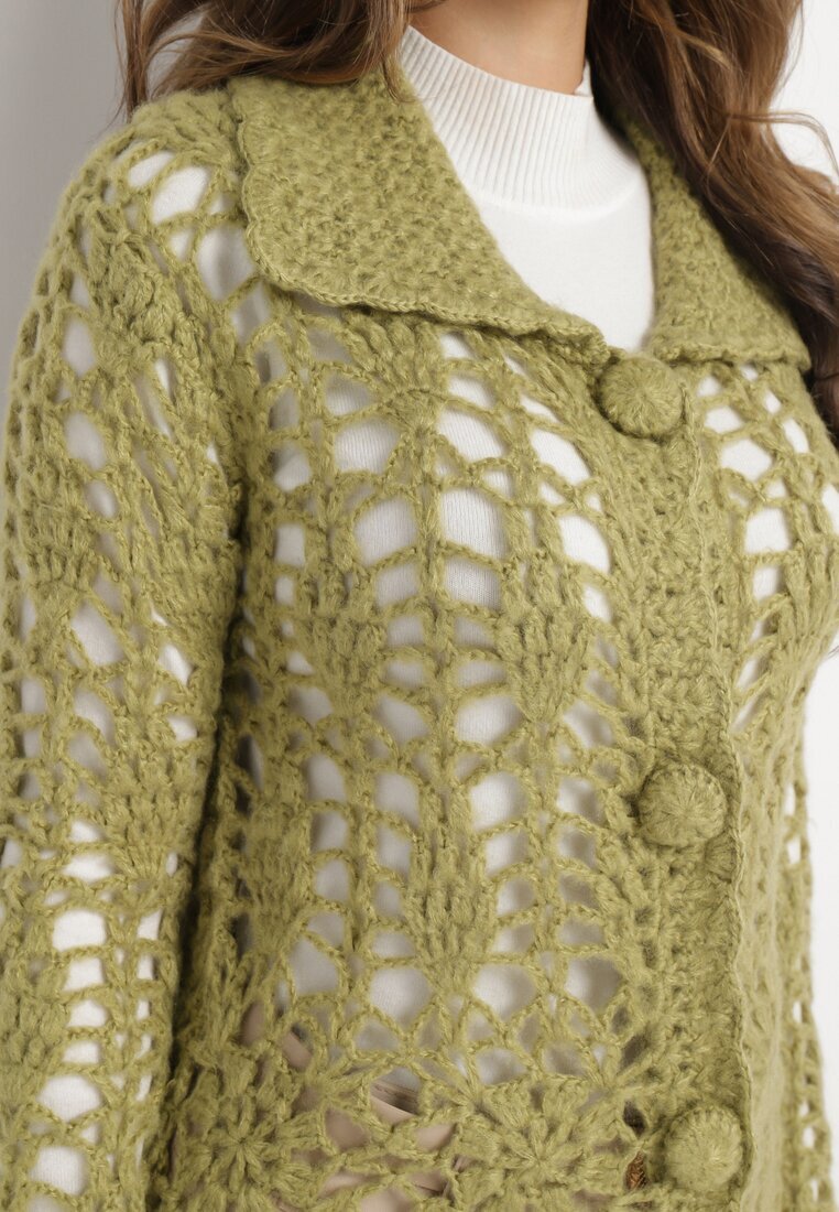  Cardigan Lung Verde Ajourat Lontoria