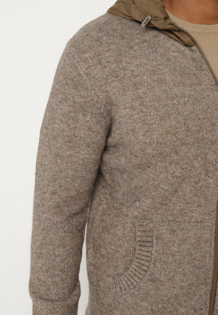  Cardigan Maro cu Glugă din Tricot cu Viscoză cu Fermoar Etalitia