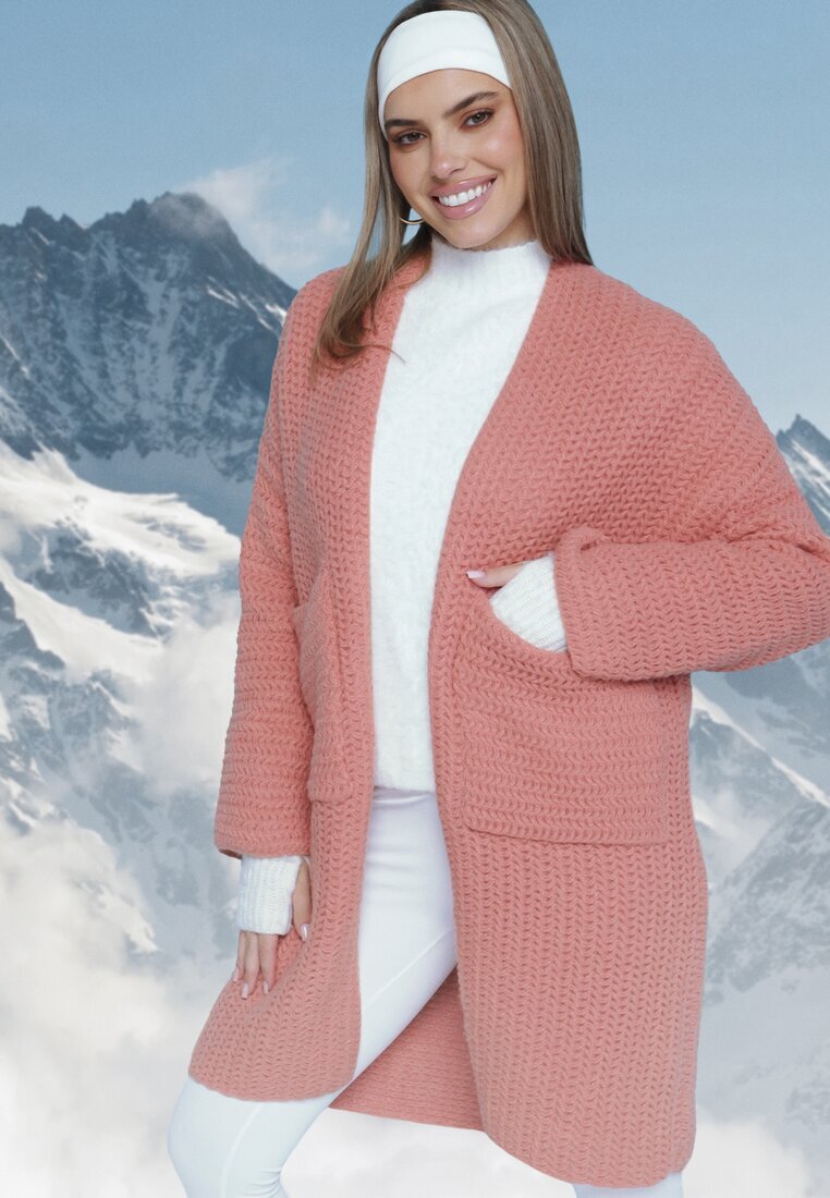  Cardigan roz deschis cu țesătură largă cu buzunare inserate Inariella