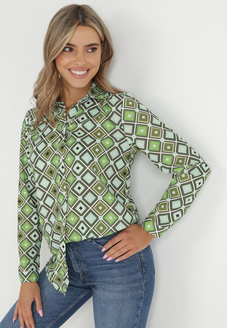 cflo Cămașă Verde deschis cu nasturi cu model geometric Ieawe