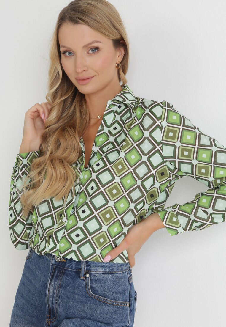 cflo Cămașă Verde deschis cu nasturi cu model geometric Ieawe