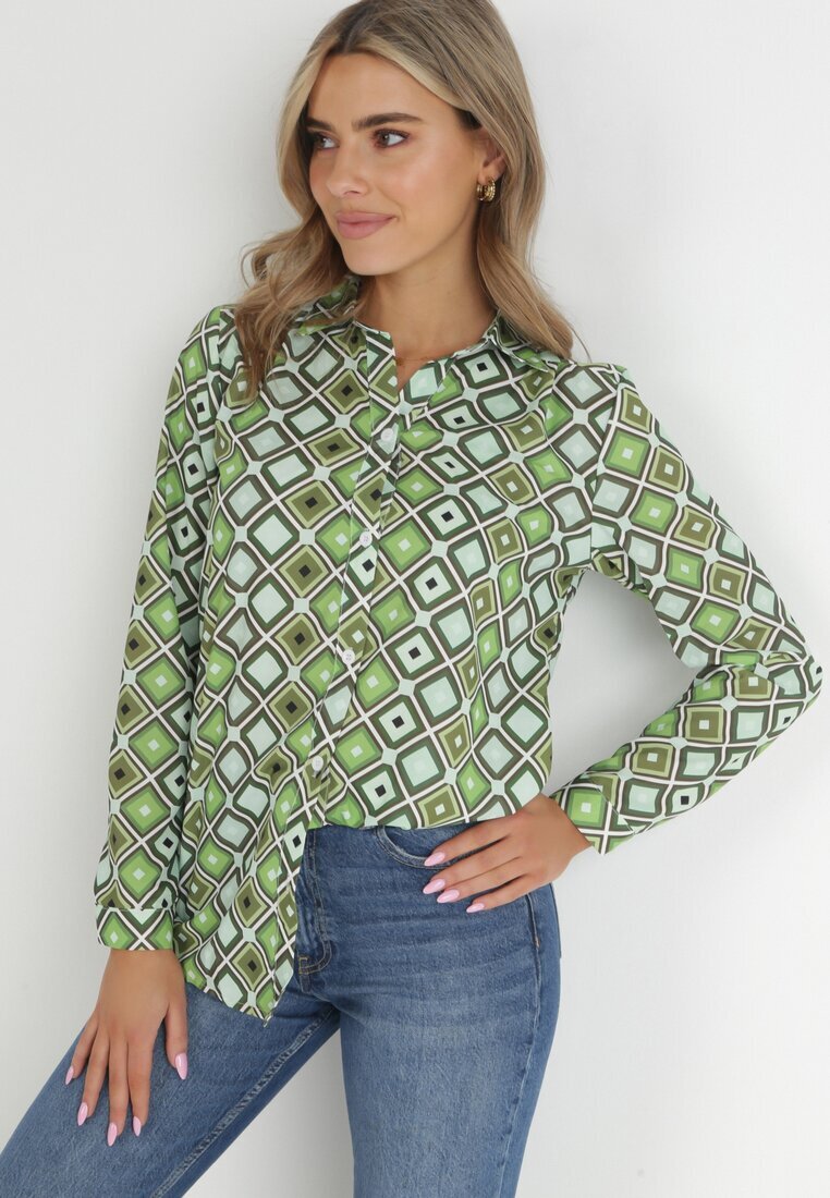 cflo Cămașă Verde deschis cu nasturi cu model geometric Ieawe