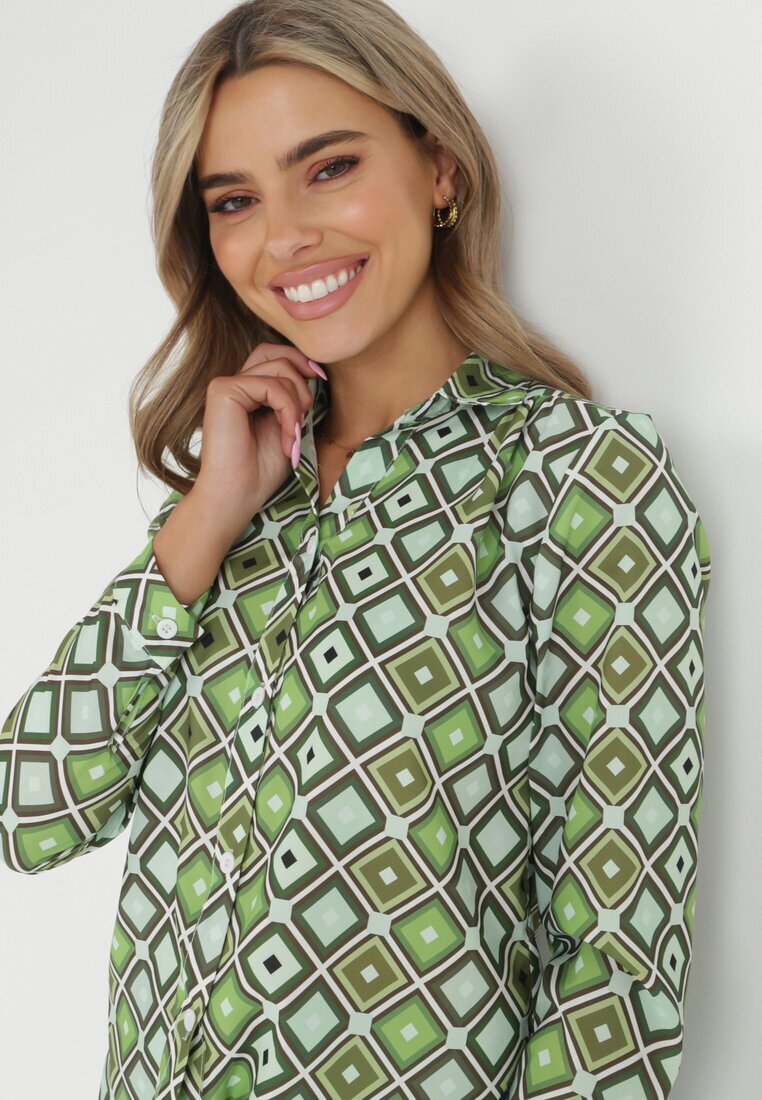 cflo Cămașă Verde deschis cu nasturi cu model geometric Ieawe