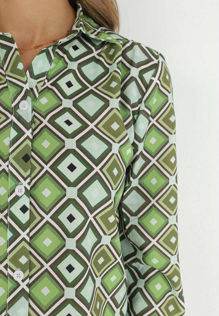 cflo Cămașă Verde deschis cu nasturi cu model geometric Ieawe