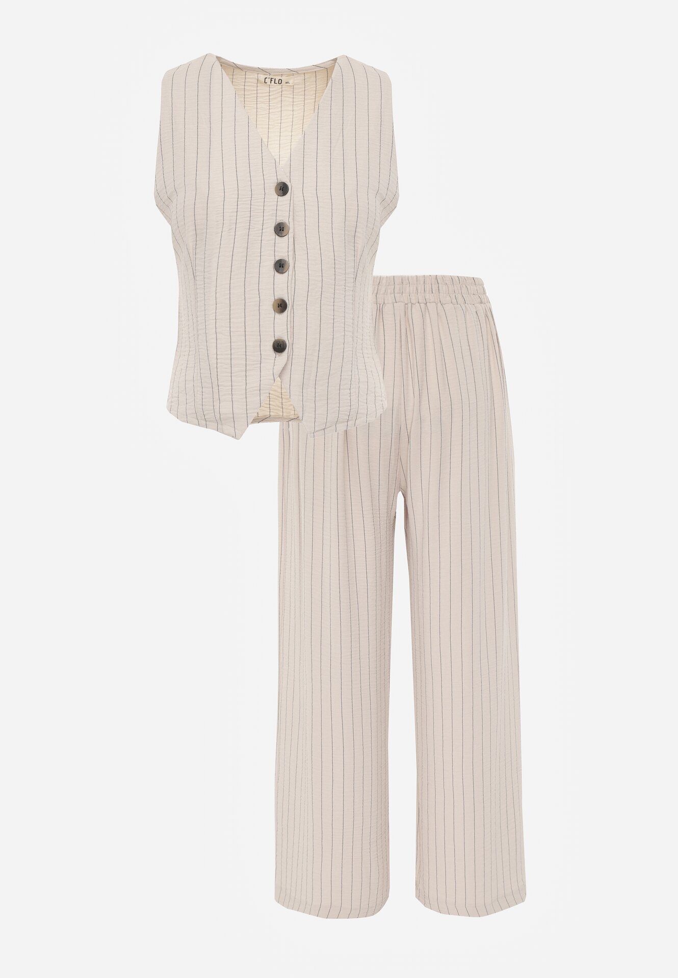 cflo Compleu de costum de vară din viscoză cu dungi: vestă și pantaloni Paneris Bej
