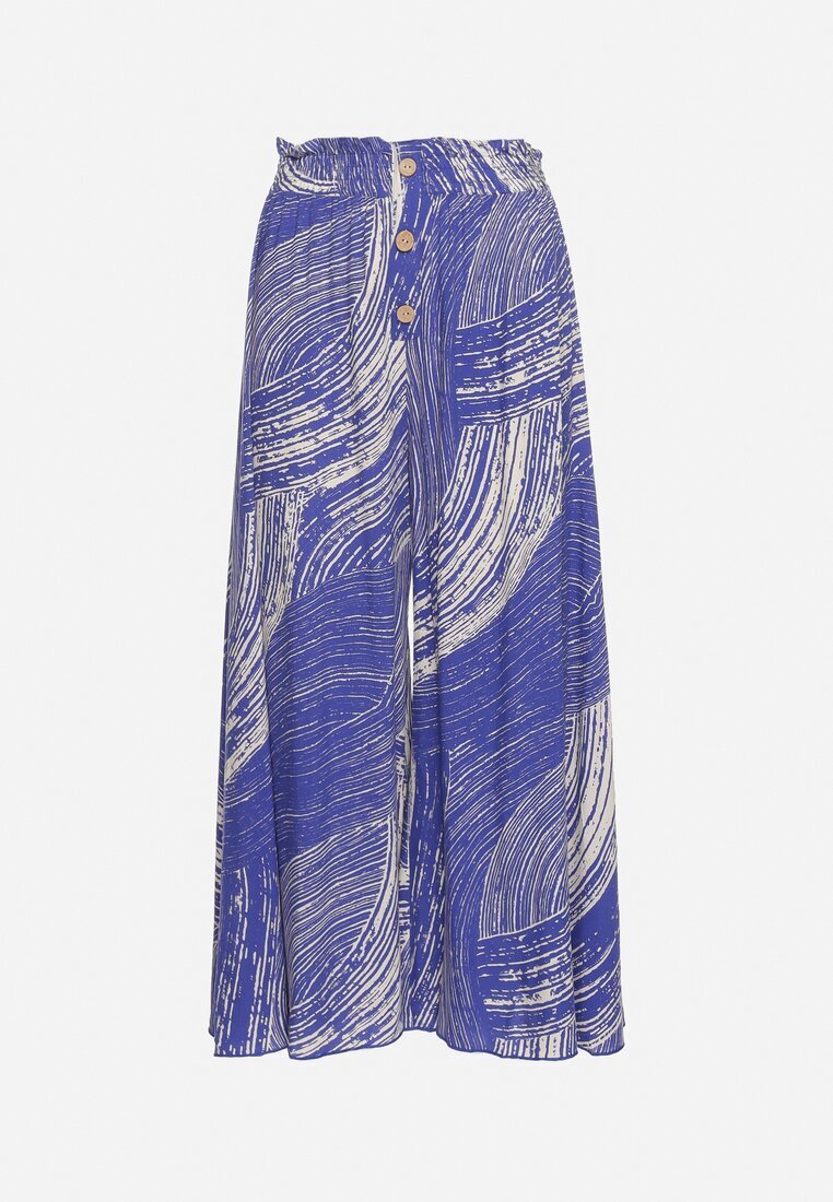 cflo Pantaloni Albastre din Viscoză 7/8 cu croi larg cu talie înaltă și elastic în talie Risalinse