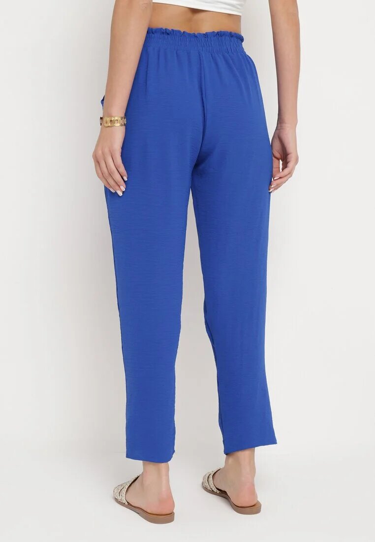 cflo Pantaloni Albastru Marin-Albastru cu Talie Înaltă Tip Paper Bag cu Elastic în Talie Noravia