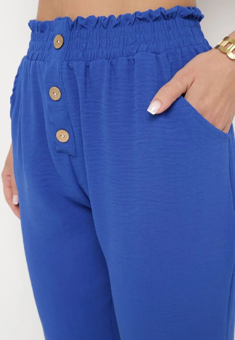 cflo Pantaloni Albastru Marin-Albastru cu Talie Înaltă Tip Paper Bag cu Elastic în Talie Noravia