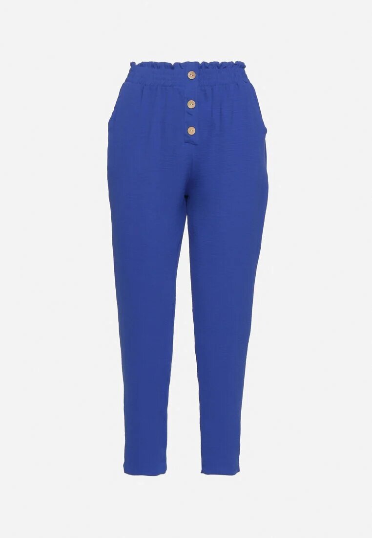 cflo Pantaloni Albastru Marin-Albastru cu Talie Înaltă Tip Paper Bag cu Elastic în Talie Noravia
