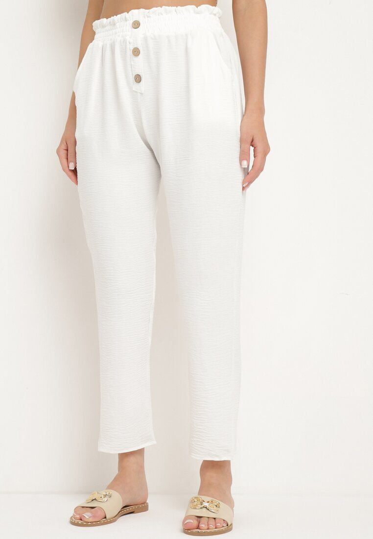 cflo Pantaloni Albi cu Talie Înaltă Tip Paper Bag cu Elastic în Talie Noravia