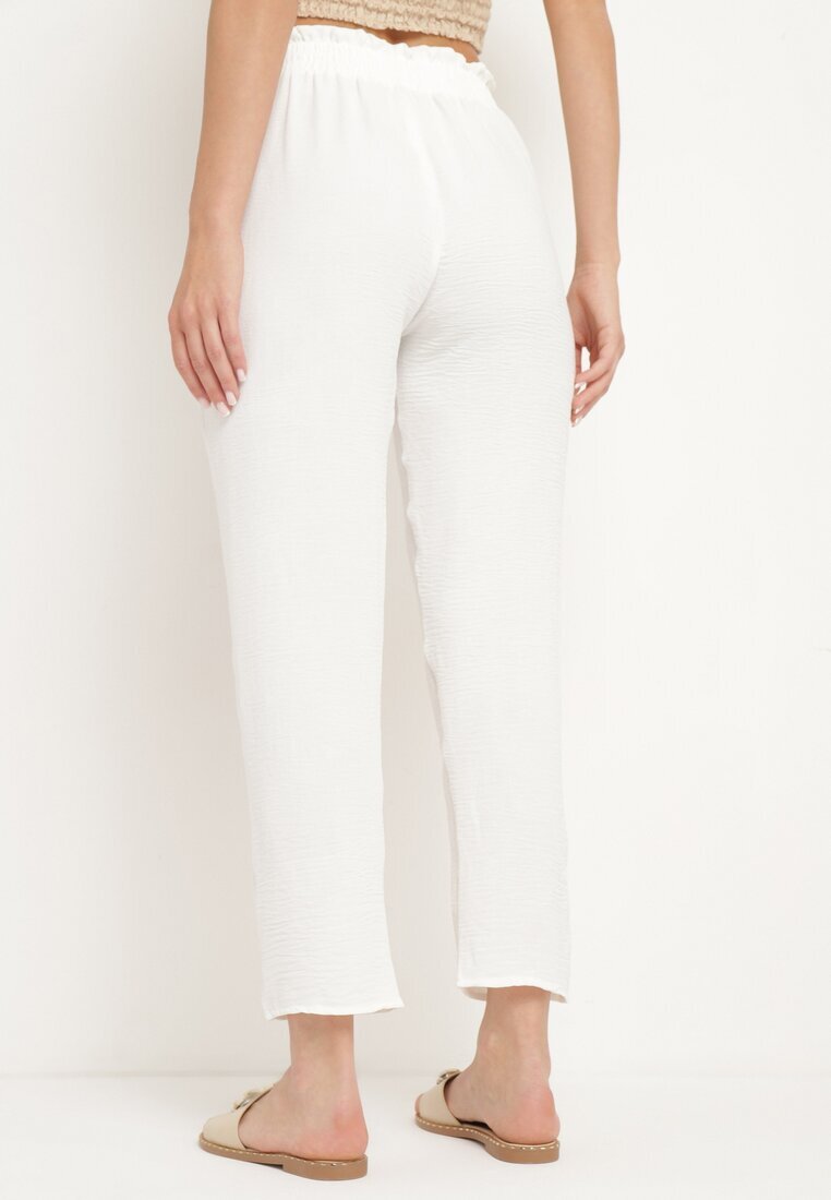 cflo Pantaloni Albi cu Talie Înaltă Tip Paper Bag cu Elastic în Talie Noravia